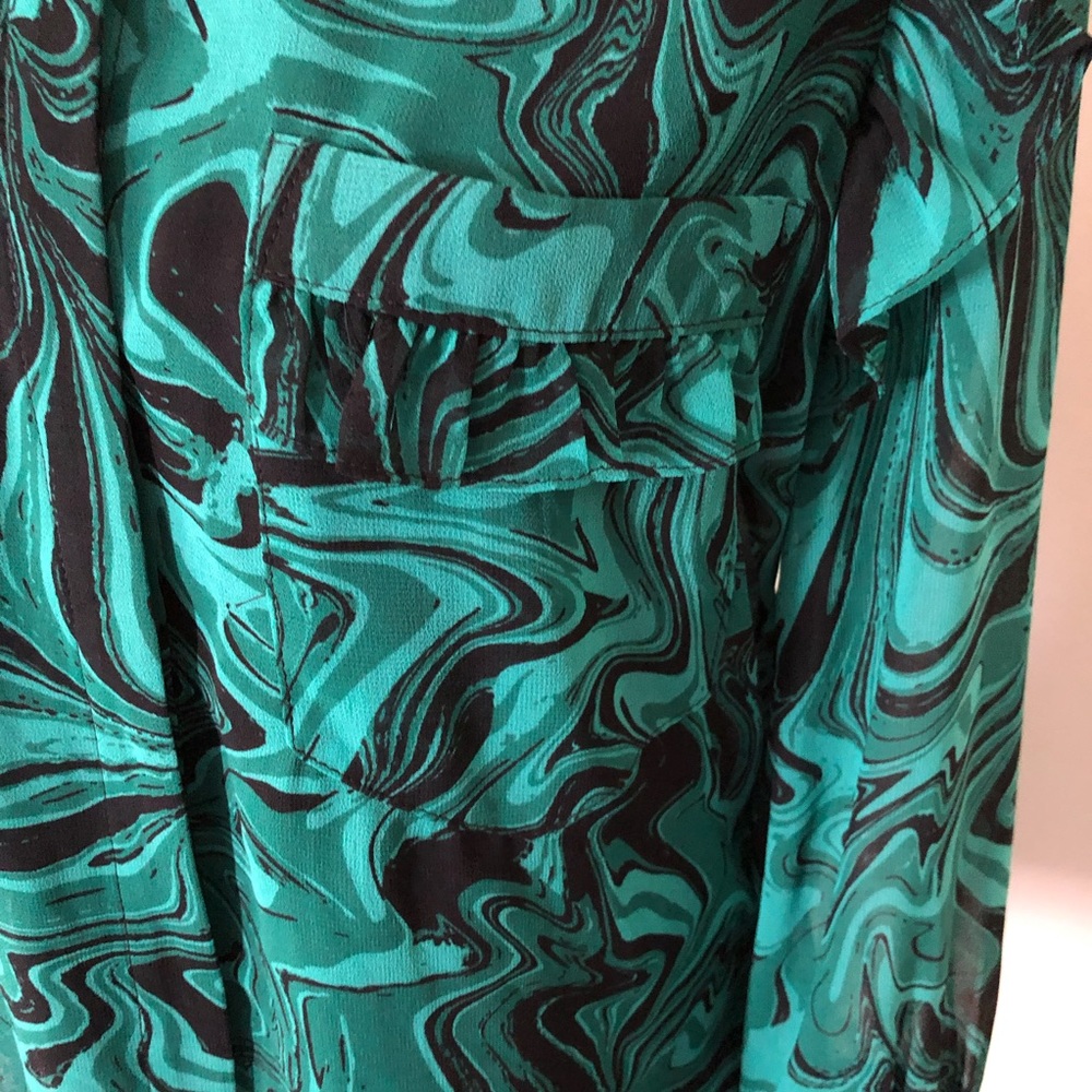 Misa LA Blouse Ruffle Sheer Green Black Anita NWT - Picture 5 of 10